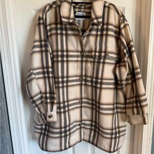 Old Navy Women's Plaid Pea Coat - Tan and Black